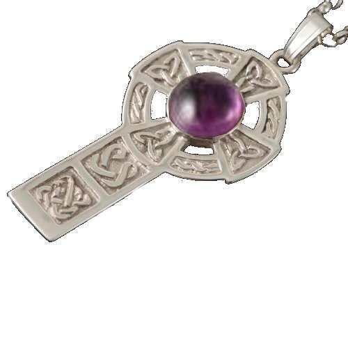 Image 1 of Celtic Cross Round Amethyst Drop Design Sterling Silver Pendant