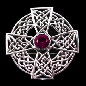 Image 3 of Celtic Purple Amethyst Circular Knotwork Design Sterling Silver Brooch