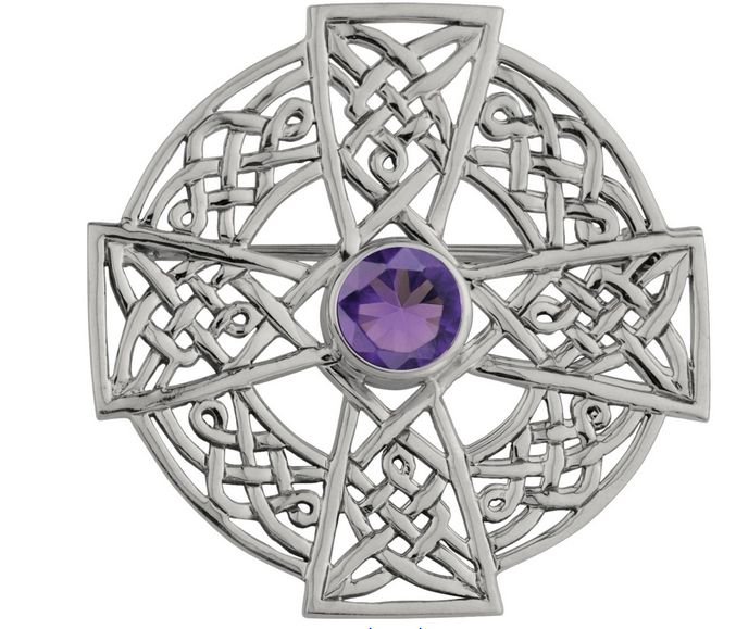 Image 1 of Celtic Purple Amethyst Circular Knotwork Design Sterling Silver Brooch