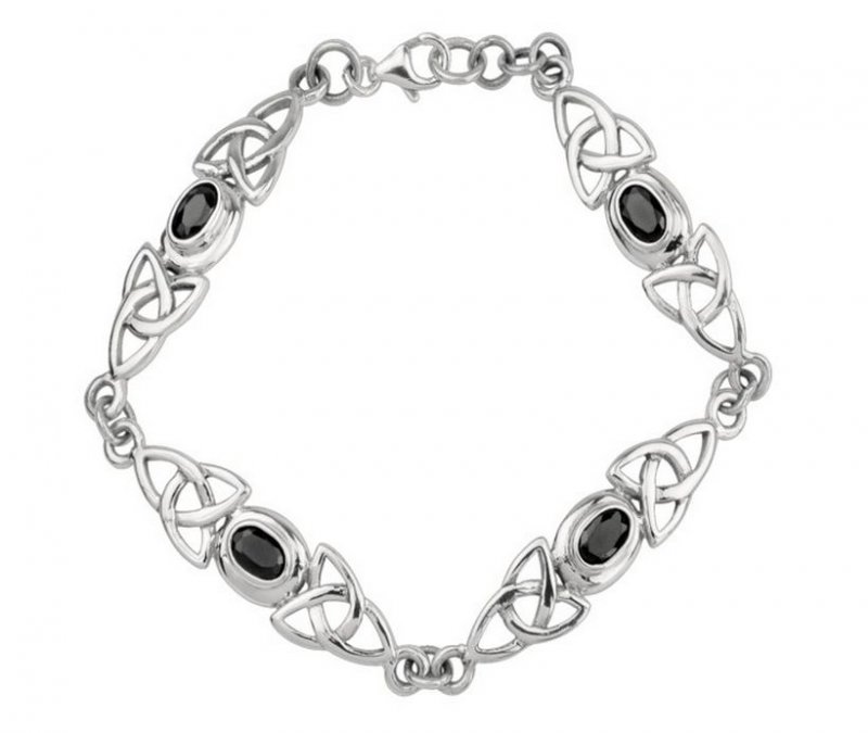 Image 1 of Celtic Trinity Knotwork Design Black Stone Sterling Silver Bracelet