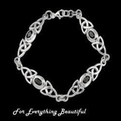 Celtic Trinity Knotwork Design Black Stone Sterling Silver Bracelet