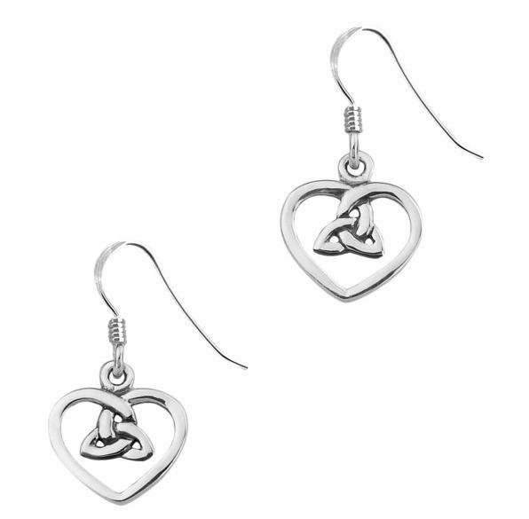 Image 1 of Celtic Trinity Heart Small Sheppard Hook Sterling Silver Earrings