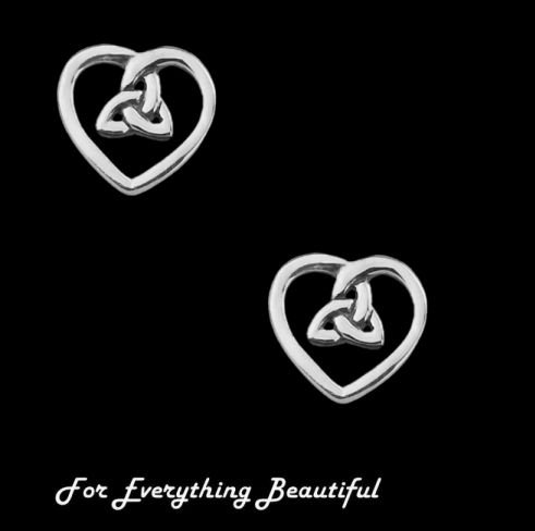 Image 0 of Celtic Trinity Heart Small Stud Sterling Silver Earrings