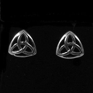 Image 2 of Celtic Trinity Knot Triangular Small Stud Sterling Silver Earrings