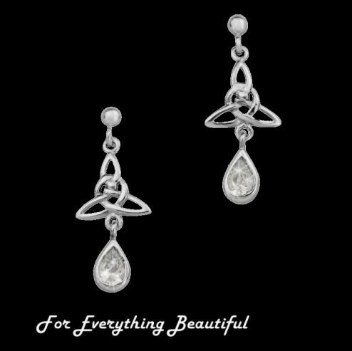 Image 0 of Celtic Trinity Knot Drop Cubic Zirconia Sterling Silver Earrings