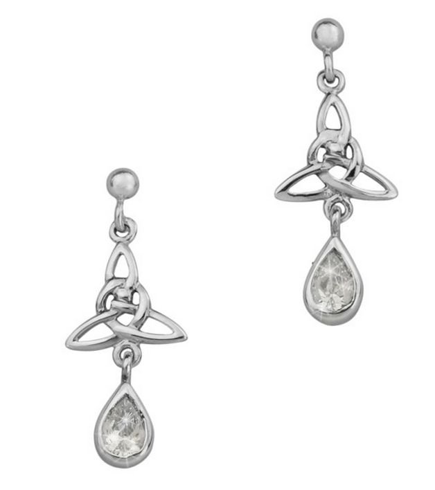 Image 1 of Celtic Trinity Knot Drop Cubic Zirconia Sterling Silver Earrings