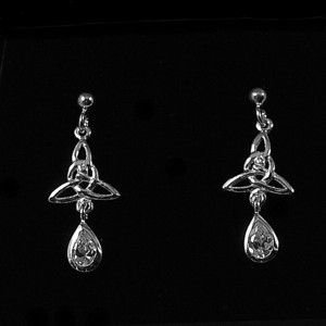 Image 2 of Celtic Trinity Knot Drop Cubic Zirconia Sterling Silver Earrings