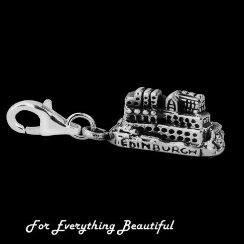 Image 0 of Edinburgh Castle Design Antiqued Small Sterling Silver Charm