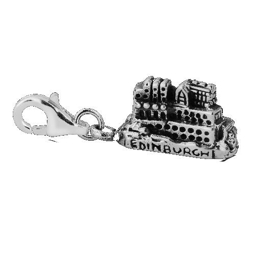 Image 1 of Edinburgh Castle Design Antiqued Small Sterling Silver Charm