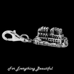 Edinburgh Castle Design Antiqued Small Sterling Silver Charm