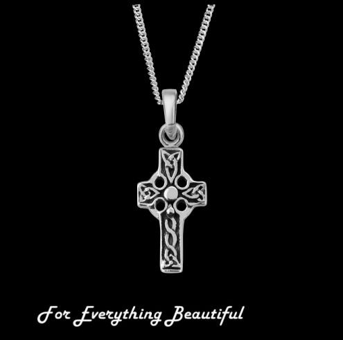Image 0 of Celtic Cross Iona Trinity Knot Antiqued Small Sterling Silver Pendant