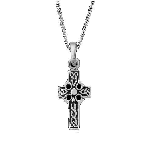 Image 1 of Celtic Cross Iona Trinity Knot Antiqued Small Sterling Silver Pendant