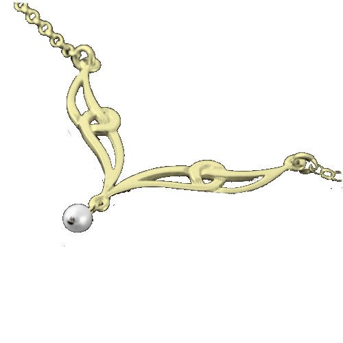 Image 1 of Celtic Elongated Knotwork Freshwater Pearl 9K Yellow Gold Necklet