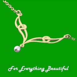 Celtic Elongated Knotwork Freshwater Pearl 9K Yellow Gold Necklet