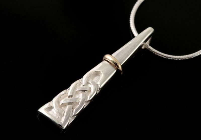 Image 2 of Celtic Cone Knotwork Yellow Gold Detail Sterling Silver Pendant