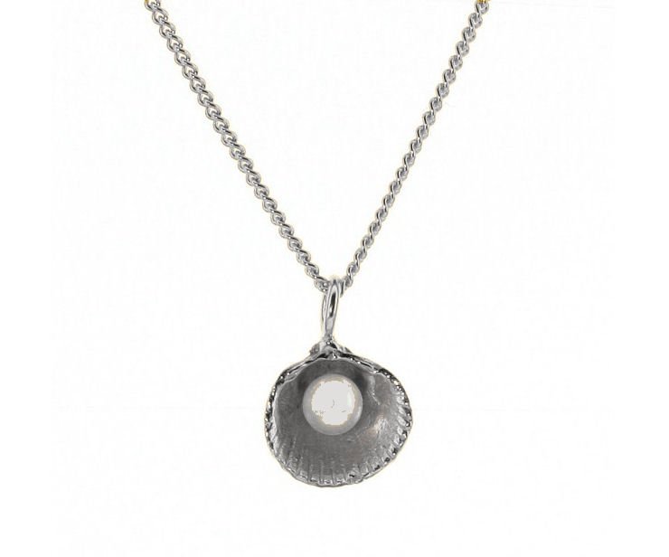 Image 1 of Cockle Shell Freshwater Pearl Snake Chain Small Sterling Silver Pendant 