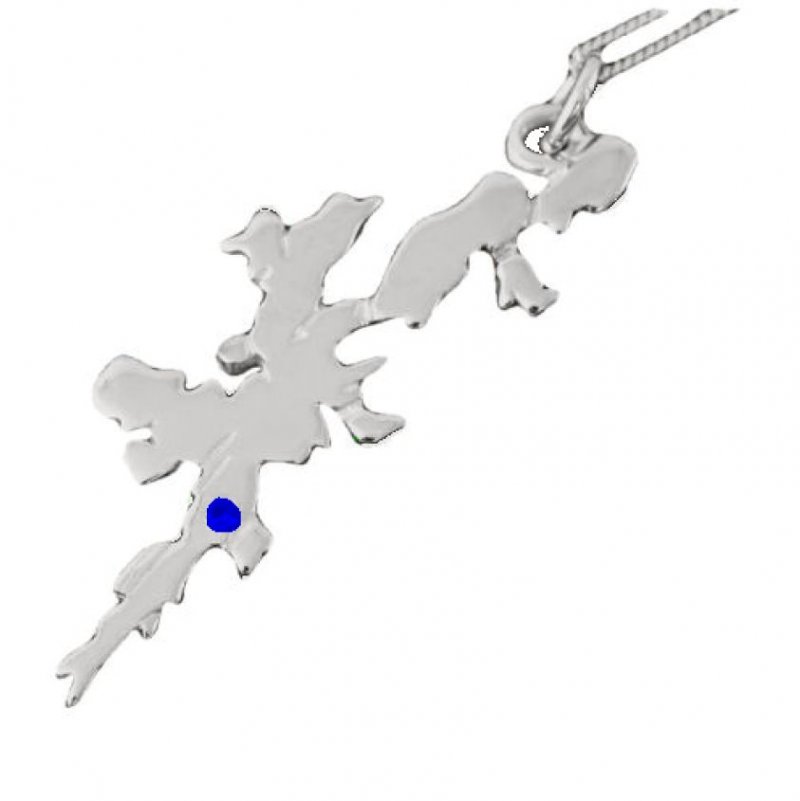 Image 1 of Shetland Isles Map Sapphire Stone Large Sterling Silver Pendant