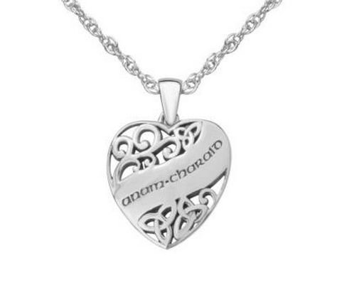 Image 1 of Celtic Heart Love Gaelic Anam Charaid Soul Mate Sterling Silver Pendant
