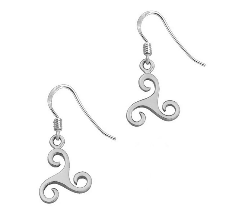 Image 1 of Celtic Triscele Spiral Knotwork Design Sterling Silver Hook Earrings
