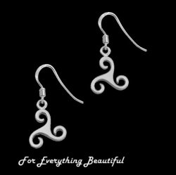Celtic Triscele Spiral Knotwork Design Sterling Silver Hook Earrings