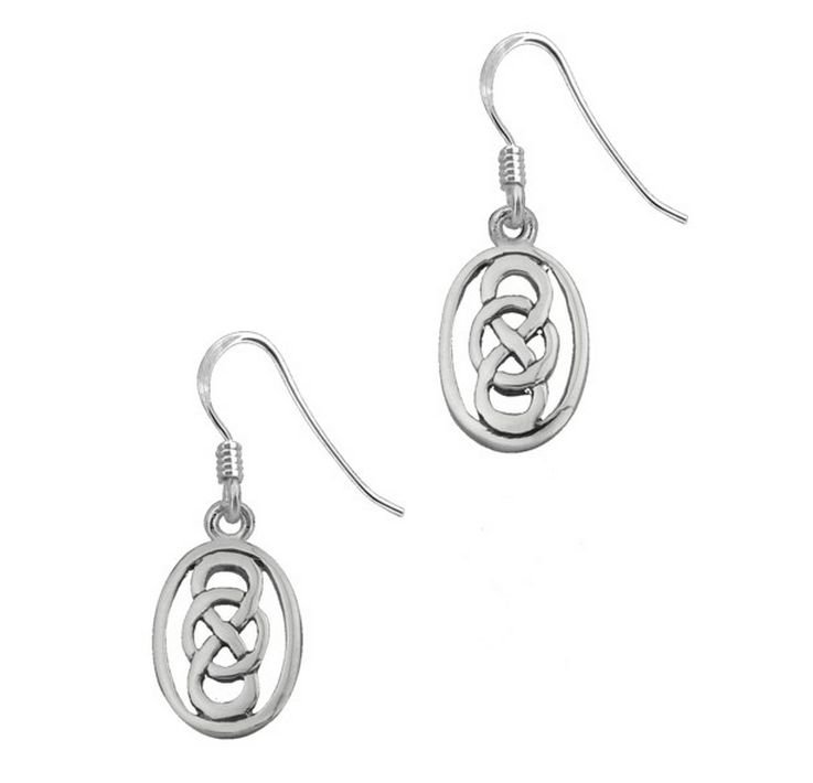 Image 1 of Celtic Infinity Knotwork Oval Sterling Silver Sheppard Hook Earrings