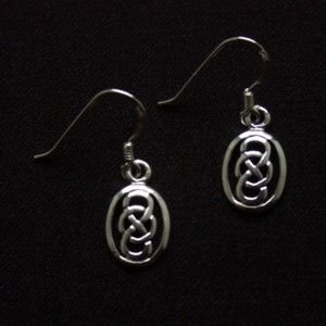 Image 2 of Celtic Infinity Knotwork Oval Sterling Silver Sheppard Hook Earrings