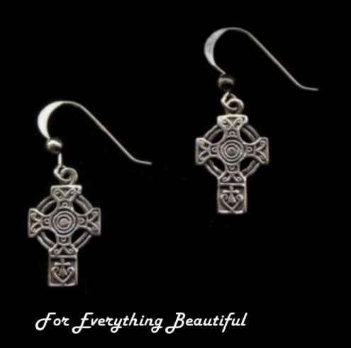 Image 0 of Celtic Cross Design Drop Sheppard Hook Sterling Silver Earrings