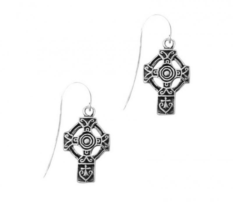 Image 1 of Celtic Cross Design Drop Sheppard Hook Sterling Silver Earrings