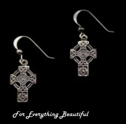 Celtic Cross Design Drop Sheppard Hook Sterling Silver Earrings