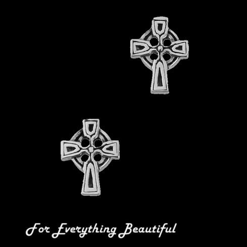 Image 0 of Celtic Cross Design Small Stud Sterling Silver Earrings