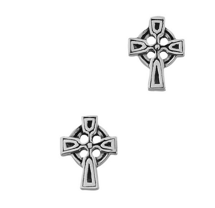 Image 1 of Celtic Cross Design Small Stud Sterling Silver Earrings