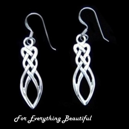 Image 0 of Celtic Leaf Knotwork Drop Sterling Silver Hook Earrings