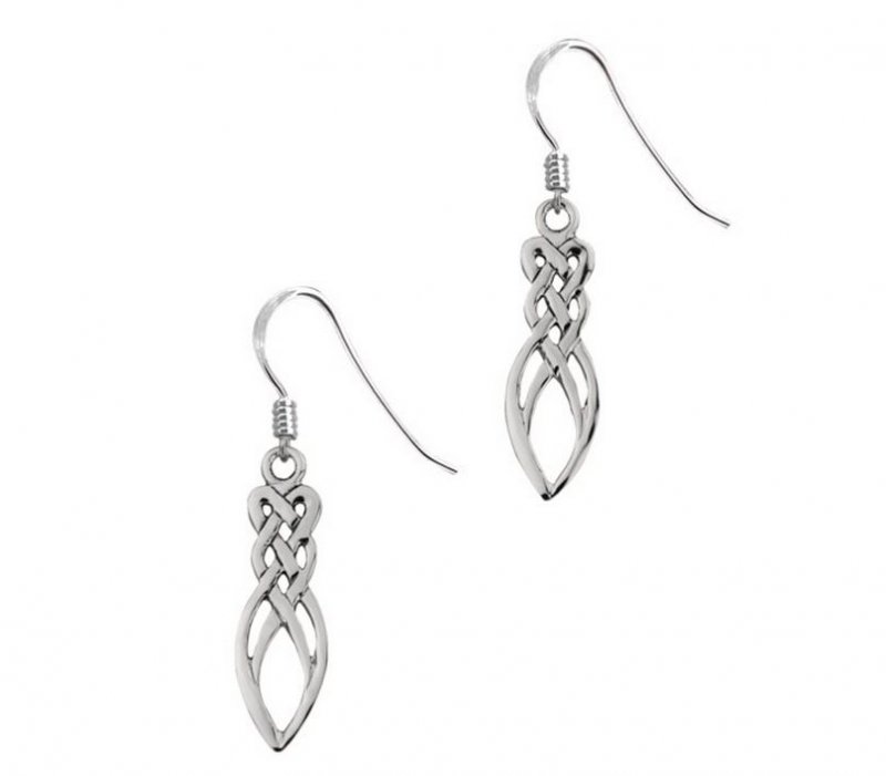 Image 1 of Celtic Leaf Knotwork Drop Sterling Silver Hook Earrings