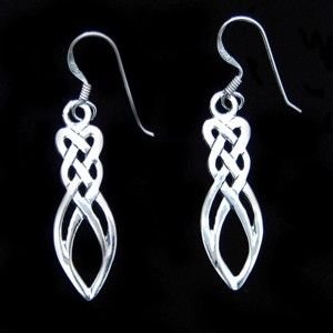 Image 2 of Celtic Leaf Knotwork Drop Sterling Silver Hook Earrings