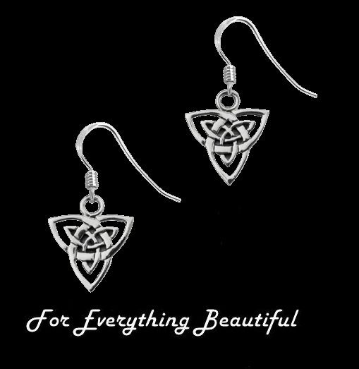 Image 0 of Celtic Triangular Knotwork Drop Sheppard Hook Sterling Silver Earrings