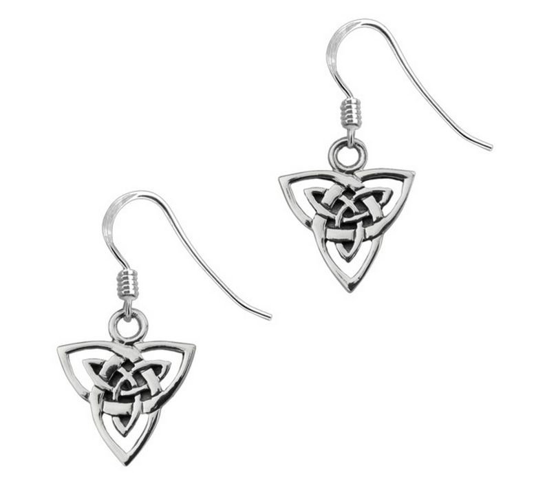 Image 1 of Celtic Triangular Knotwork Drop Sheppard Hook Sterling Silver Earrings