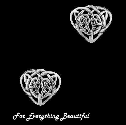 Image 0 of Celtic Heart Interwoven Knotwork Stud Sterling Silver Earrings