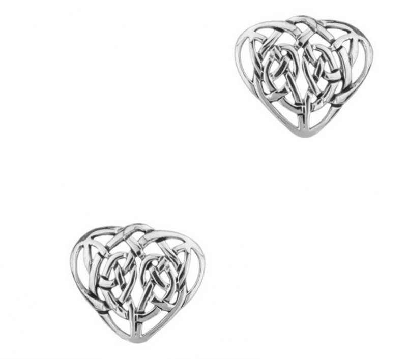 Image 1 of Celtic Heart Interwoven Knotwork Stud Sterling Silver Earrings