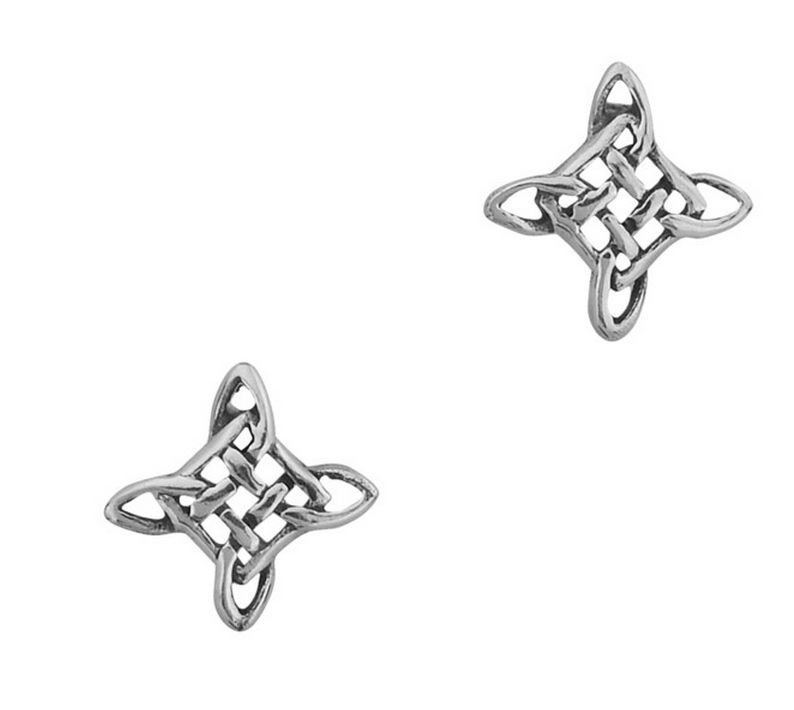 Image 1 of Celtic Knotwork Cross Star Motif Stud Sterling Silver Earrings