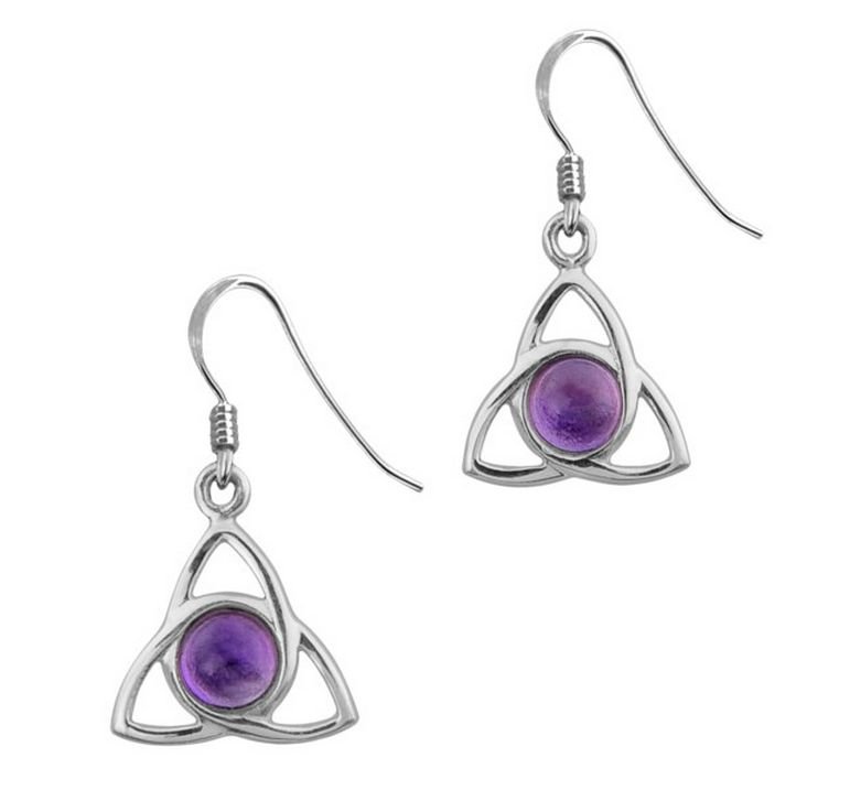 Image 1 of Celtic Trinity Knot Amethyst Sterling Silver Sheppard Hook Earrings