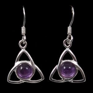 Image 2 of Celtic Trinity Knot Amethyst Sterling Silver Sheppard Hook Earrings