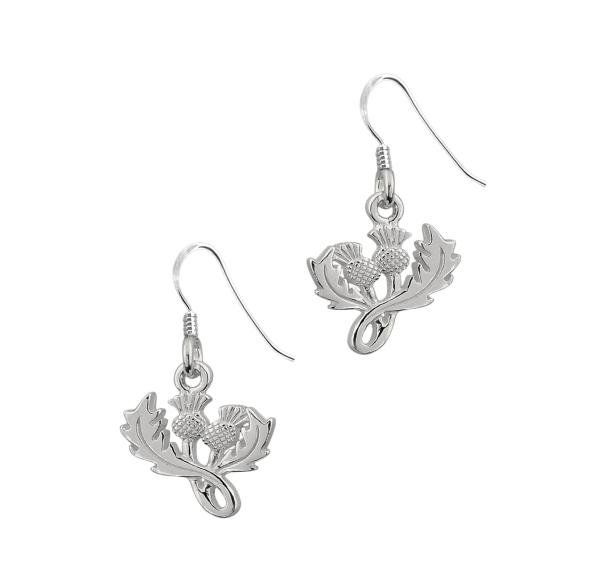 Image 1 of Scottish Thistle Design Drop Sterling Silver Sheppard Hook Earrings