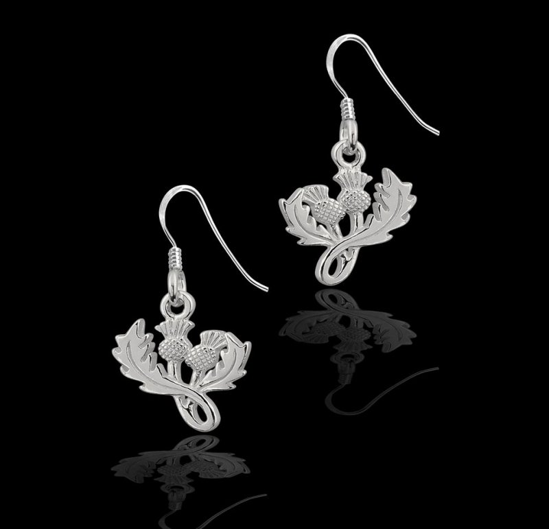 Image 2 of Scottish Thistle Design Drop Sterling Silver Sheppard Hook Earrings