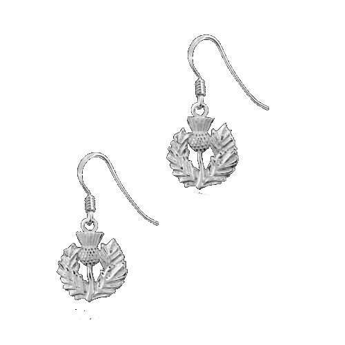 Image 1 of Scottish Thistle Design Sheppard Hook Sterling Silver Earrings