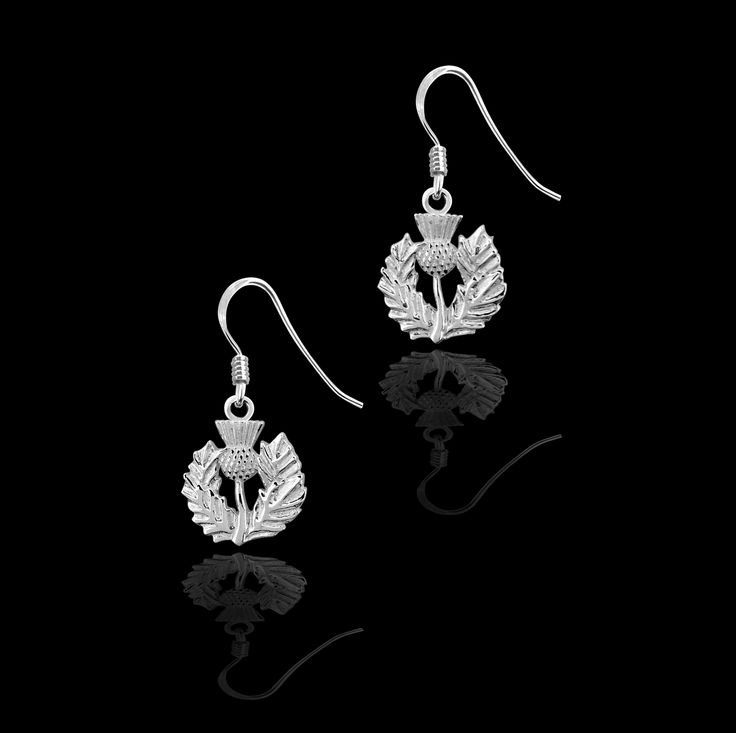 Image 2 of Scottish Thistle Design Sheppard Hook Sterling Silver Earrings