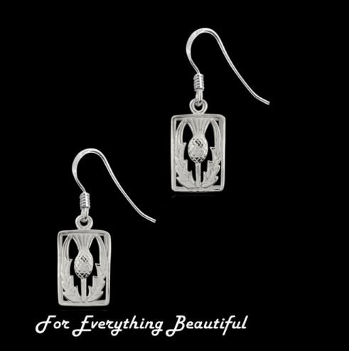 Image 0 of Scotland Thistle Floral Emblem Rectangular Sterling Silver Hook Earrings