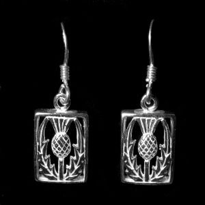 Image 3 of Scotland Thistle Floral Emblem Rectangular Sterling Silver Hook Earrings