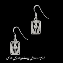 Scotland Thistle Floral Emblem Rectangular Sterling Silver Hook Earrings