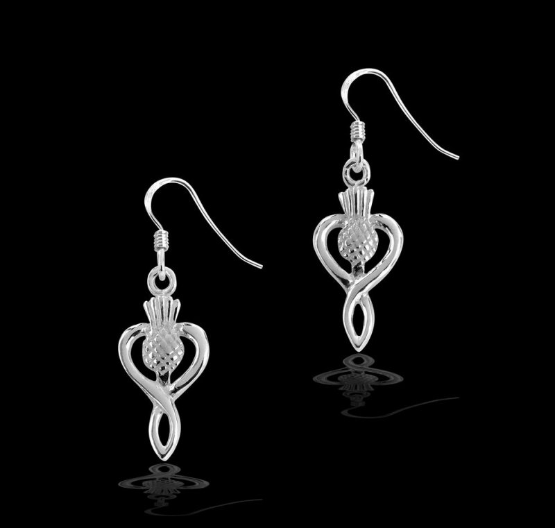 Image 1 of Scottish Thistle Design Sterling Silver Sheppard Hook Earrings