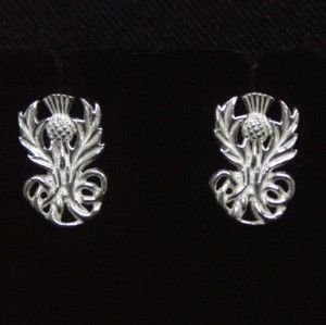 Image 2 of Scottish Thistle Design Stud Sterling Silver Earrings